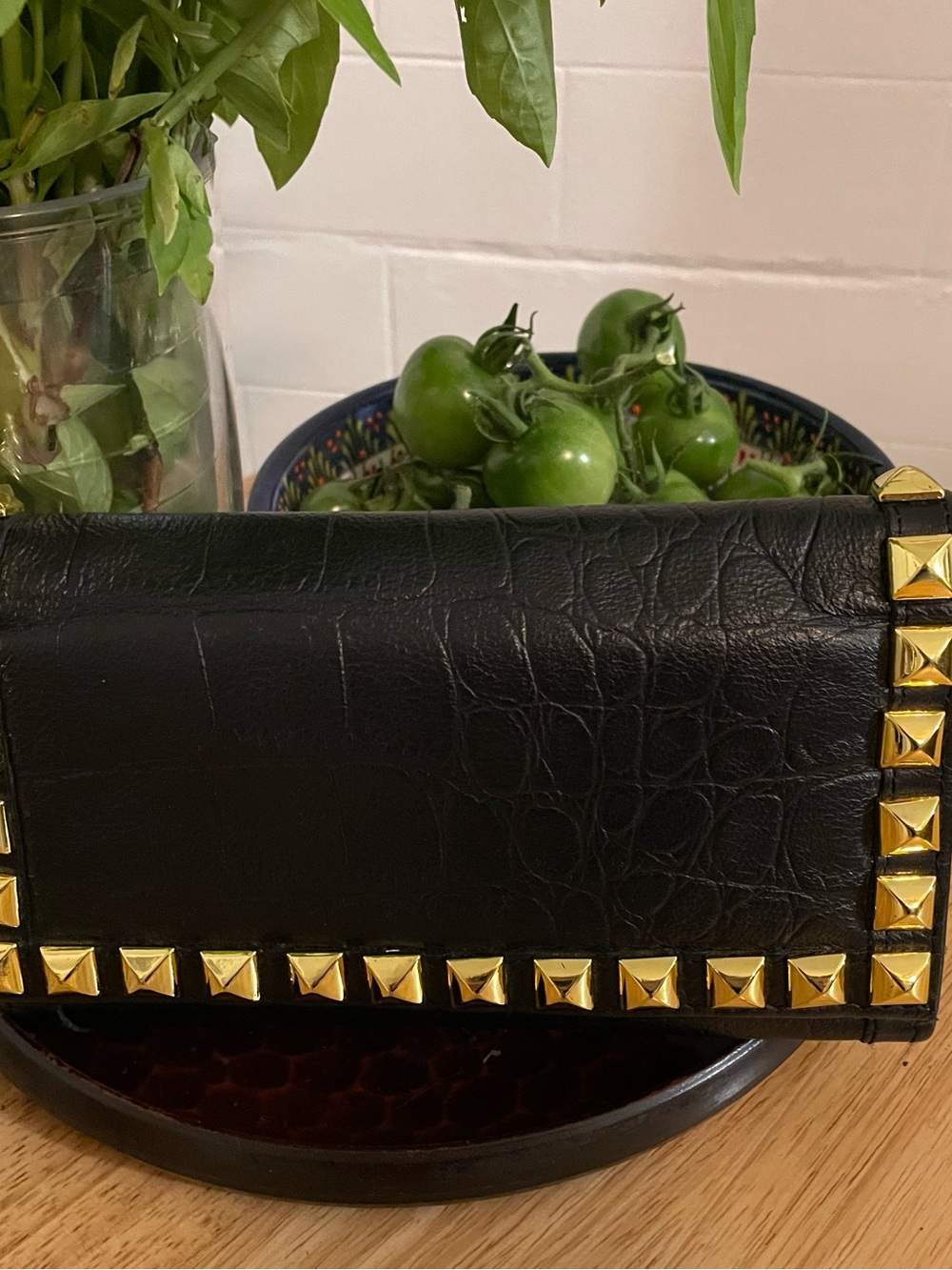 Black Leather Studded Women's Clutch - Designer Style